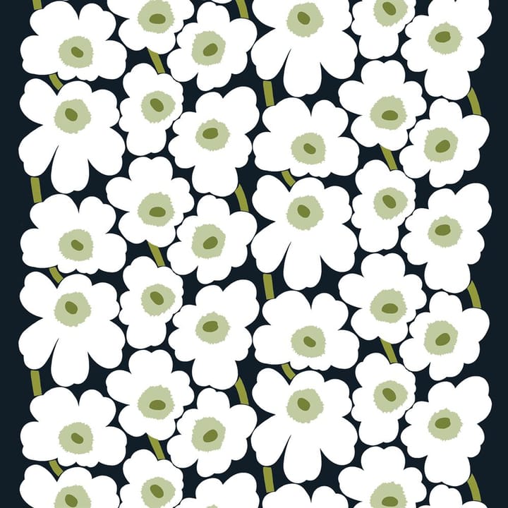 Pieni Unikko Stoff Baumwolle - Weiß-grün (schwarzer Hintergrund) - Marimekko