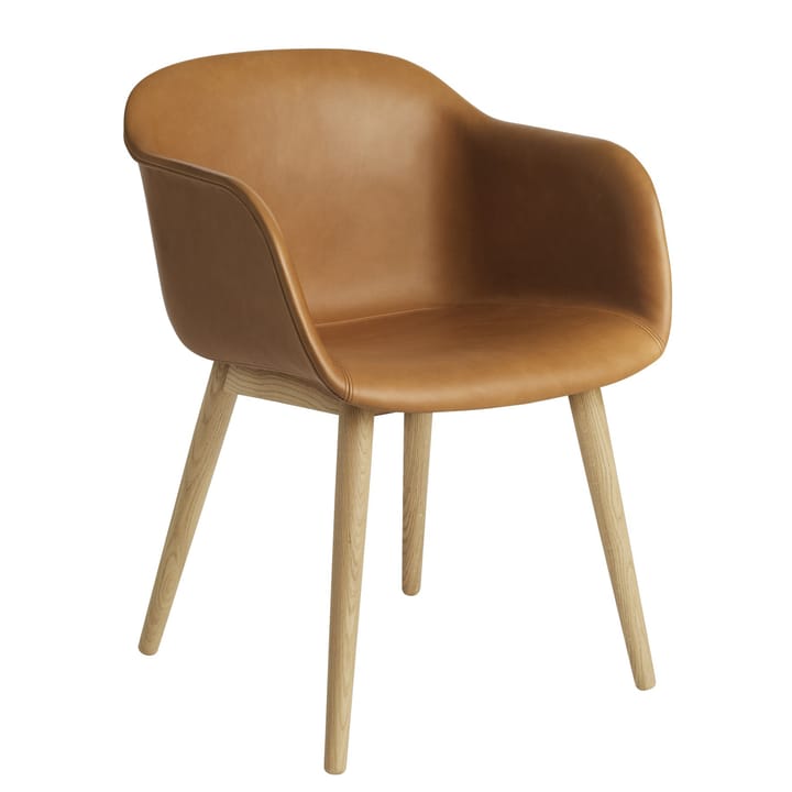 Fiber Chair Stuhl mit Armlehnen und Holzbeinen - Cognac leather-oak - Muuto